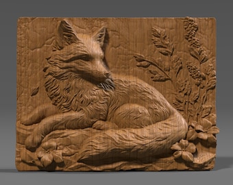 Bajorrelieve de zorro STL: tallado de animales del bosque, impresión láser 3D CNC (archivo digital)