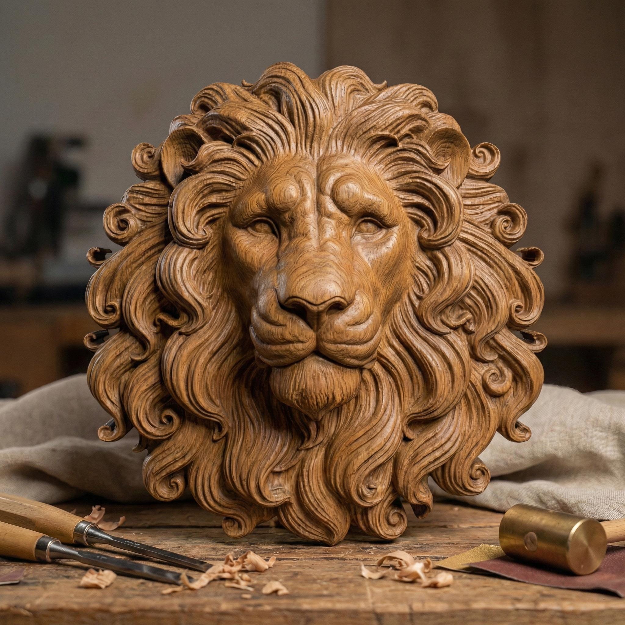 ライオンヘッド　ガレージキット　ホライジング　Lion Head レジン製 Lion Head STL 3D Model, Majestic Mane Round Medallion, CNC Relief