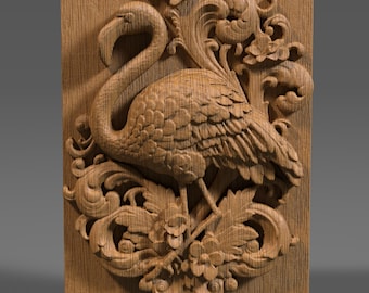 Flamingo 3D Relief: CNC Wood Carving STL File (Digital Download)