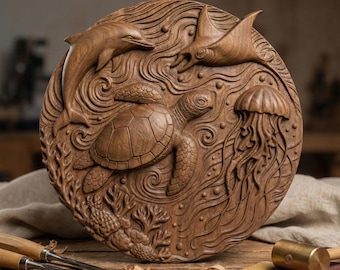 Sea Turtle Dolphin 3D Relief STL: Ocean Life CNC Laser Carving File