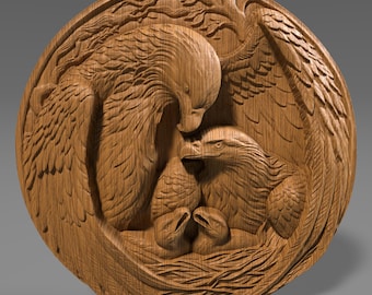 Eagle Family 3D Relief Model: CNC Carving, Laser Engraving (Digital Download)