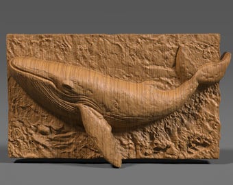 Whale Bas Relief 3D Model: CNC, Laser Engraving, 3D Print (STL + Depth Map)