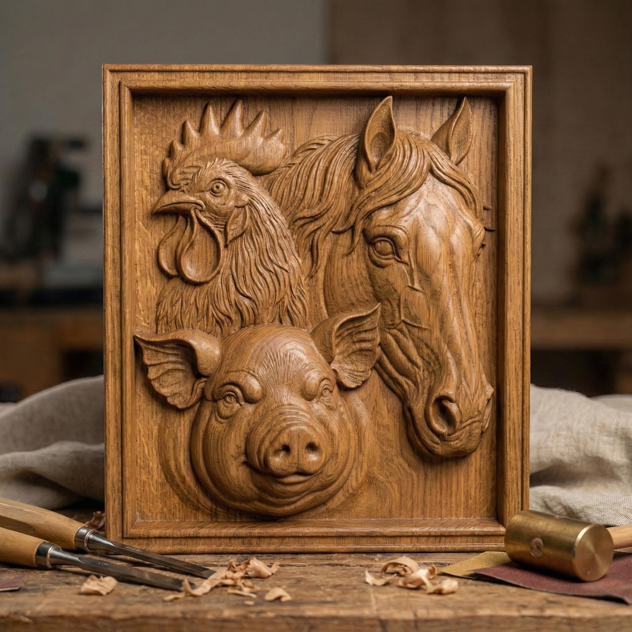 Farm Animals Relief STL | Rustic Farmhouse Wall Art | CNC & 3D Print ...