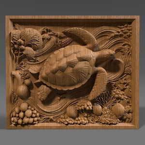 Fichier STL 3D Tortue de mer | Sculpture sur bois CNC | Impression 3D | Téléchargement numérique | Art mural | Gravure laser | Gaufrage | Modèle en relief | Cadeau