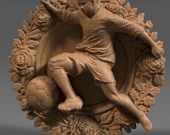 Fotbollsspelare 3D-relief: CNC-träsnideri STL-fil (digital nedladdning)