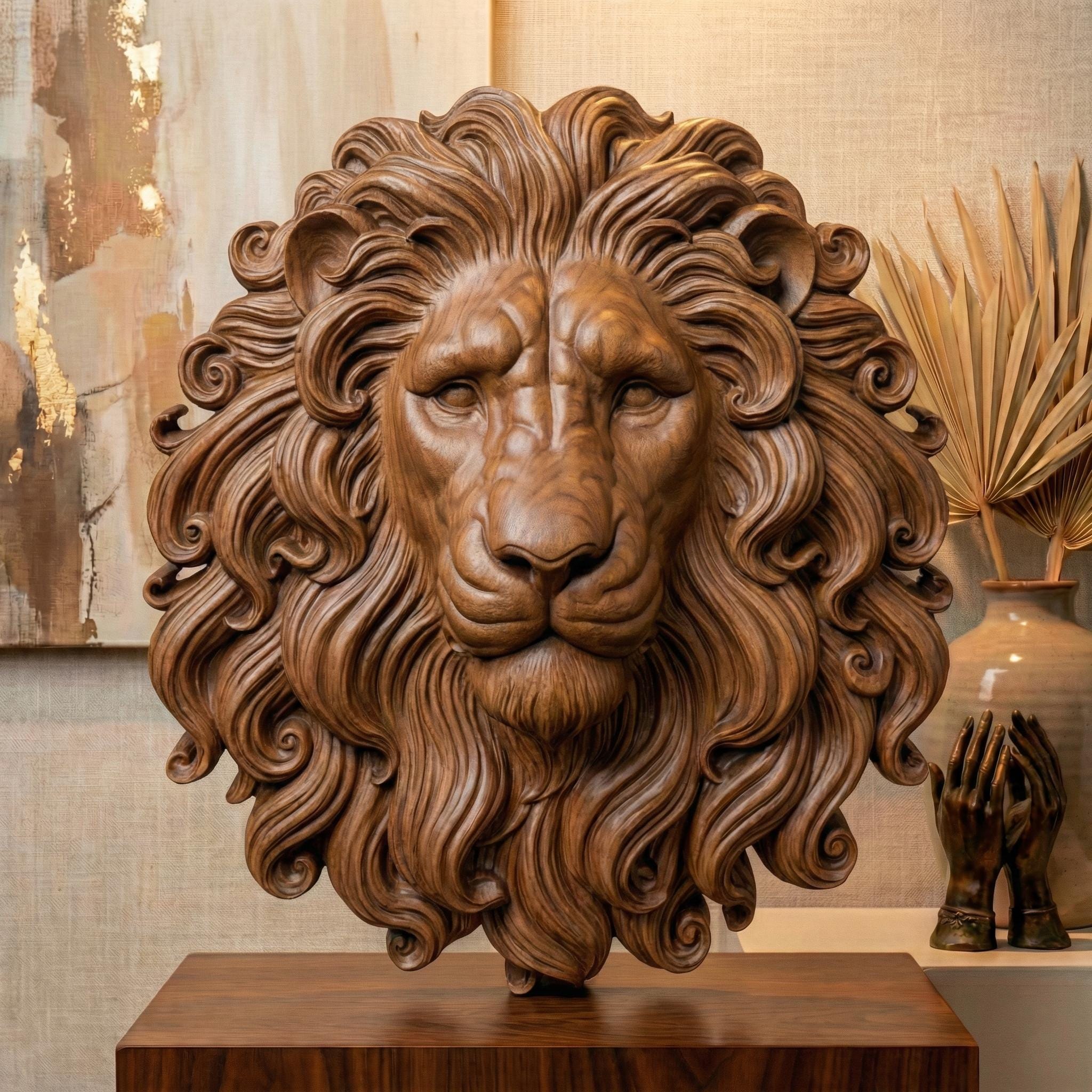 ライオンヘッド　ガレージキット　ホライジング　Lion Head　レジン製 Lion Head STL 3D Model, Majestic Mane Round Medallion, CNC Relief