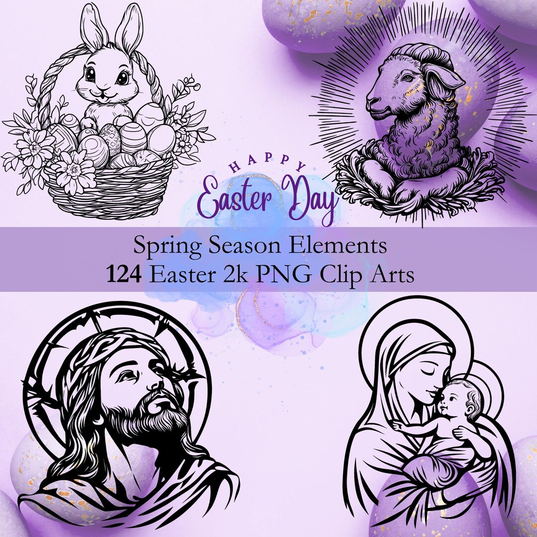 Easter Clipart Bundle: Spring Black Line Art (2K PNG) - Etsy