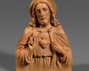 Sacred Heart of Jesus Bust: 3D Wood Carving Bas Relief (Digital Download)
