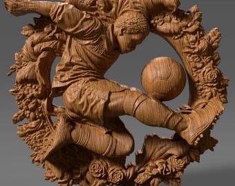Fotbollsspelare 3D-relief: CNC-träsnideri STL-fil (digital nedladdning)