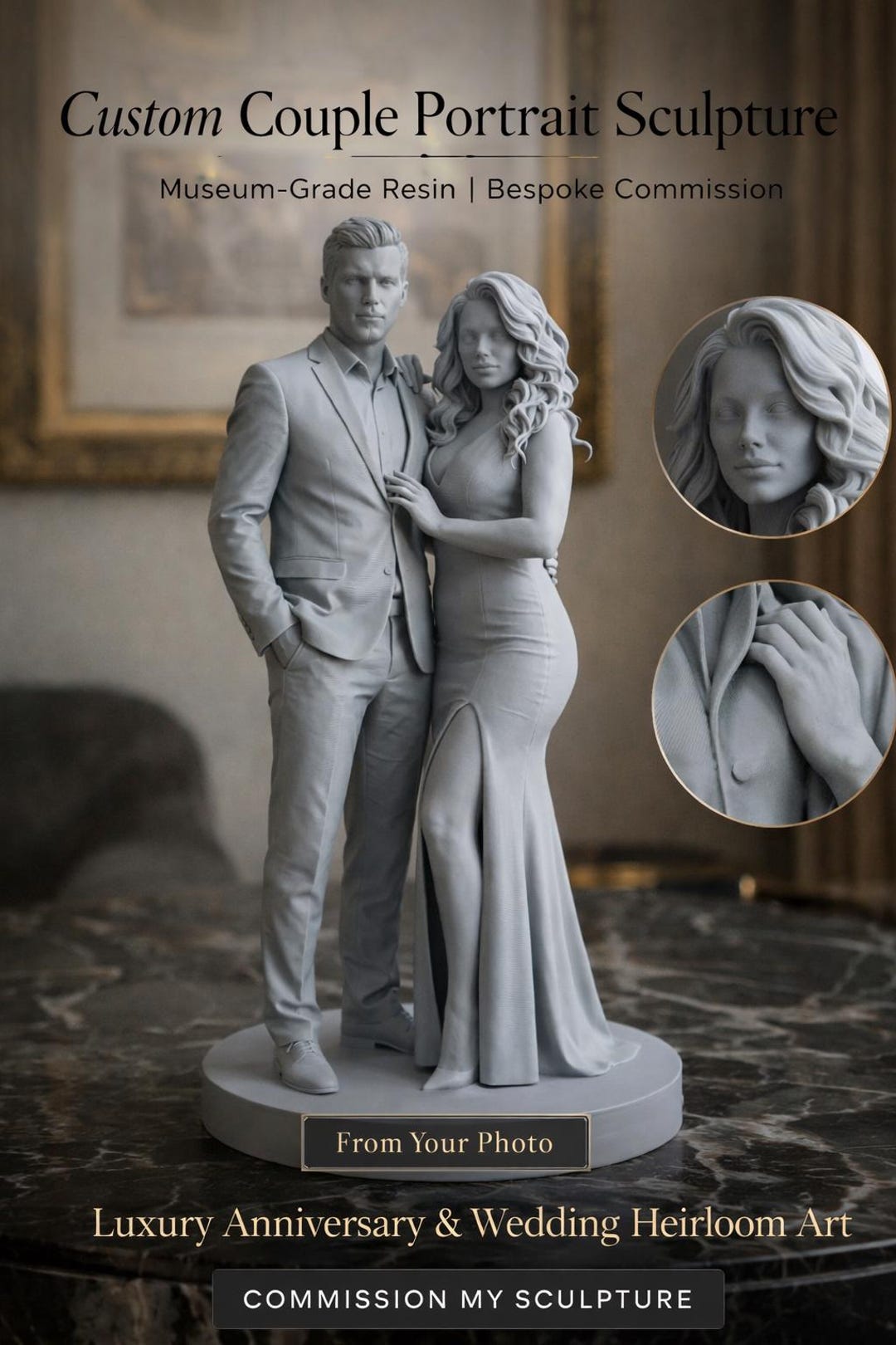 Custom Couple 3D Figurine: Realistic Resin Sculpture, Personalized ...