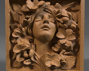 Floral Woman Bas Relief STL File: CNC Wood Carving (Digital Download)