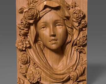 Mother Mary 3D Relief Model: CNC, Laser Engraving (Digital Download)