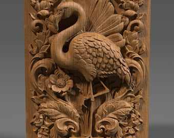 Flamingo 3D Relief: Tropical Bird CNC Carving (STL File)
