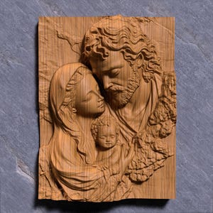 Holy Family Jesus Mary Joseph STL | Christian Wall Art | Bas Relief 3D Model for CNC, Laser Engraving, Resin Print | Nativity Scene