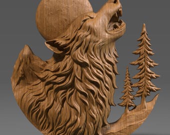 Howling Wolf 3D Relief STL-Datei: CNC Holzschnitzerei, Lasergravur (Digitaler Download)
