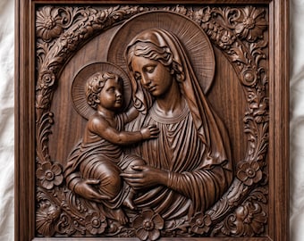 Mother Mary Child Jesus 3D Relief Model | Catholic Wall Art (Digital Download)