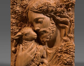 Jesus with Lamb Bas Relief STL File: Christian 3D Model (Digital Download