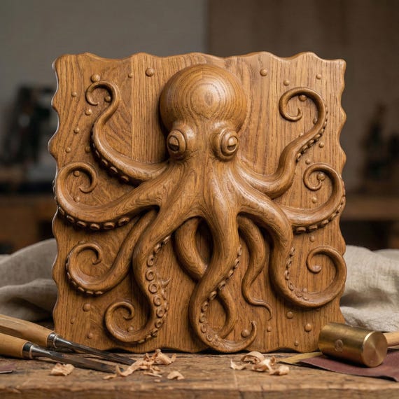 Octopus 3D Relief STL File: CNC Carving, Laser Engraving (Digital Download)