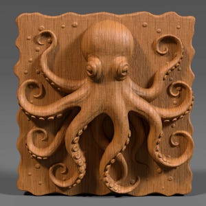 Arquivo STL de relevo 3D Octopus: escultura CNC, gravação a laser (download digital)