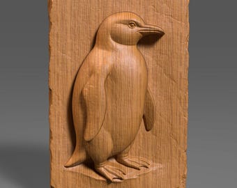 Penguin 3D Relief Model: CNC Carving, Laser Engraving (Digital STL File)