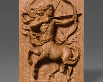 Sagittarius Zodiac Wood Carving | Centaur Archer |3D Relief Wall Art STL (Digital Download)