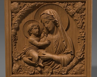 Mother Mary & Jesus STL File: 3D Relief Model for CNC, Laser, Print (Digital Download)