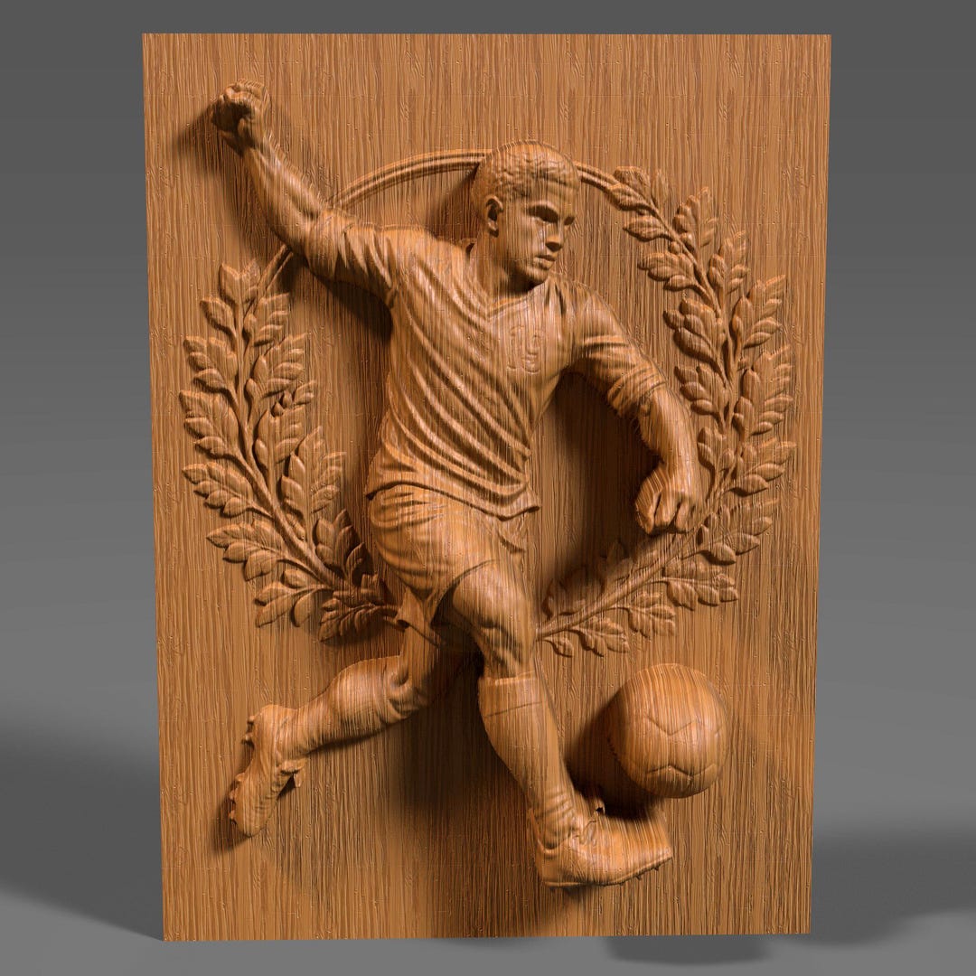 サッカー選手のレリーフ3D STLファイル：CNC木彫り（デジタル