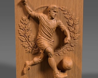 Fotbollsspelare Basrelief 3D STL-fil: CNC-träsnideri (digital nedladdning)