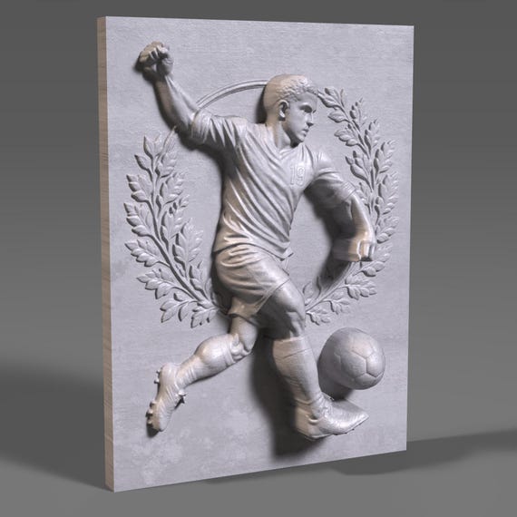 サッカー選手のレリーフ3D STLファイル：CNC木彫り（デジタル