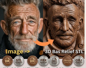 Custom 3D Bas-Relief Portrait: Personalized Photo to STL File (Digital Download)