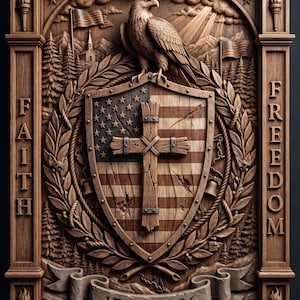 Patriotic Eagle Cross 3D Relief Model | American Freedom Wall Art (Digital Download)