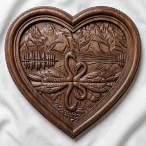 Modello 3D STL "Cigno primaverile innamorato" / Decorazione murale romantica a tema natura / Stampa CNC e 3D / Download digitale
