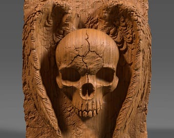 Winged Skull Bas Relief STL: Gothic CNC Carving, Laser Engraving (Digital Download