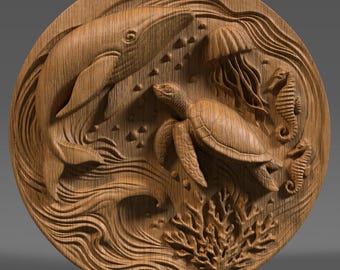 Ocean Life 3D Relief STL File: CNC Laser Engraving, 3D Print (Digital Download)