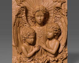 Guardian Angel Wood Carving: Christian 3d Bas Relief Wall Art CNC (Digital Download)