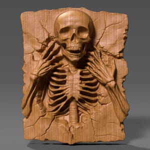 Skeleton Wall Art | 3D Bas Relief Skeleton Wood Carving | Halloween Decor | Spooky Skull Art for CNC Laser Engraving | Gothic Wall Hanging