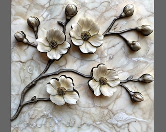 Archivo STL 3D de flor de cerezo: Panel floral tallado en madera (descarga digital)
