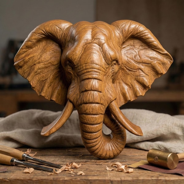 3D Elephant Head STL Model: CNC Carving, Laser Engraving (Digital Download)