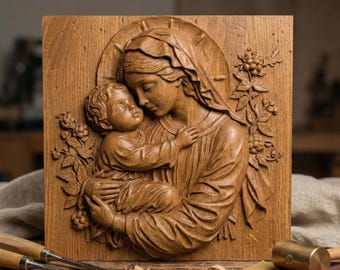 Mother Mary and Jesus 3D Relief Model: CNC, Laser, Print (Digital Download)