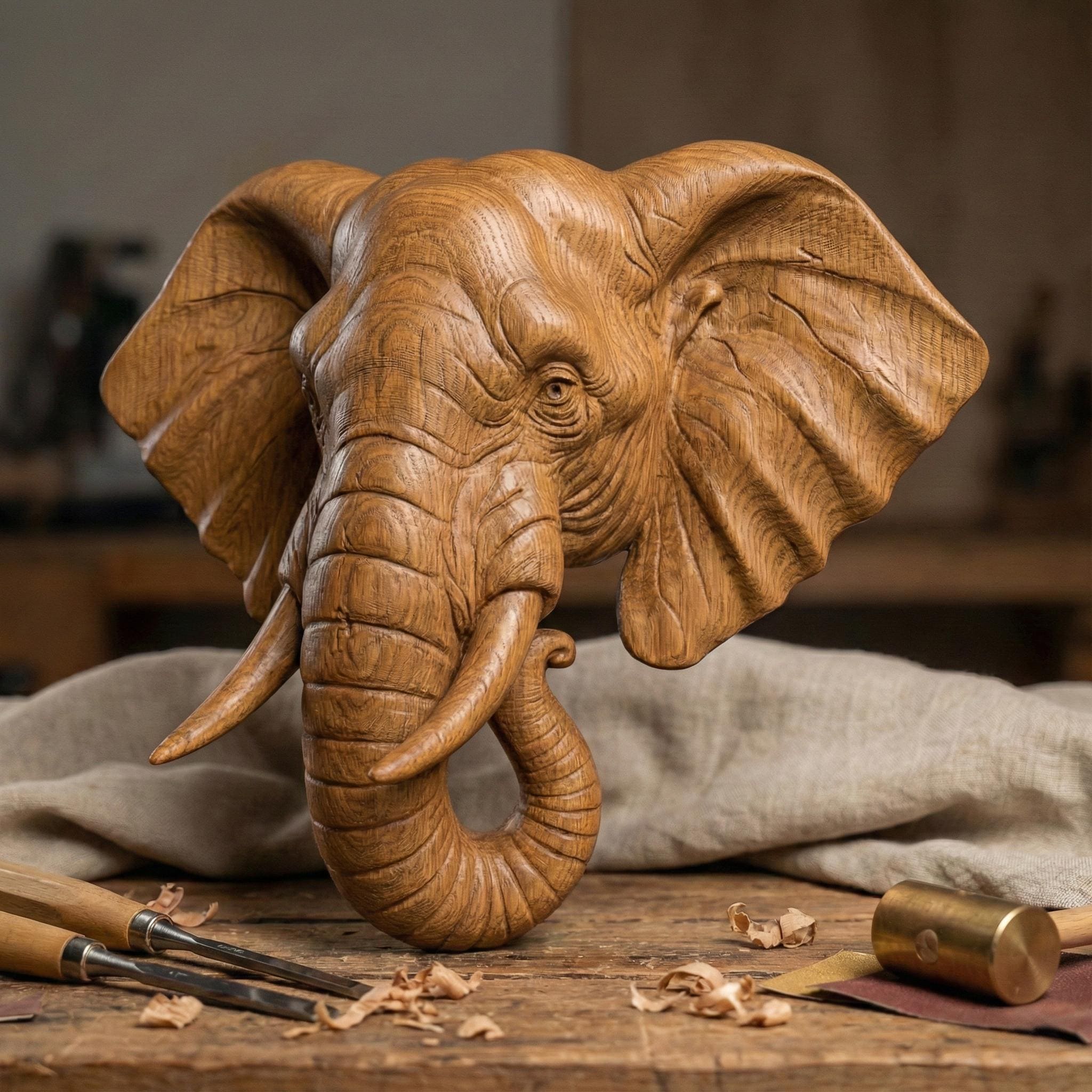 Coco Papaya Tête D'Éléphant Murale En Bois 40Cm - Style
