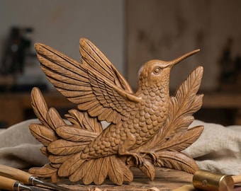 Modelo 3D STL de colibrí / Arte mural botánico natural / Impresión 3D y CNC / Descarga digital