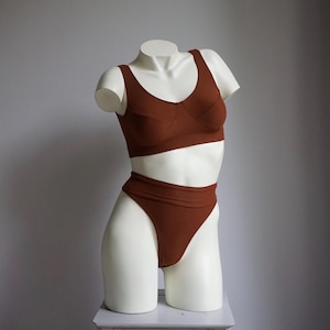 90s Ultra High Cut Thong Suede Touch Swimsuit Aerobic Set / Vintage Deadstock Scandalous Sporty Bralette Bikini XS