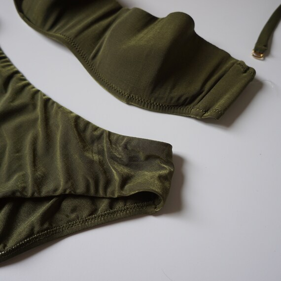 00s y2k Moss Green Lurex Padded Bikini Set / Vint… - image 4