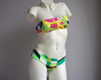 Vintage 1980s Colorful Print Bandeau Bikini Set (S/M)