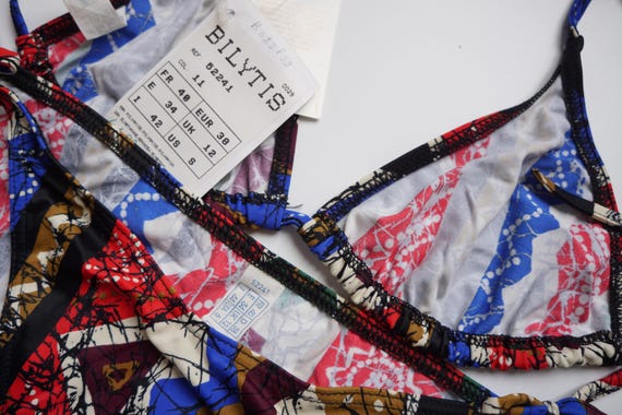 90s Abstract Print String Ties Triangle Bikini Se… - image 4