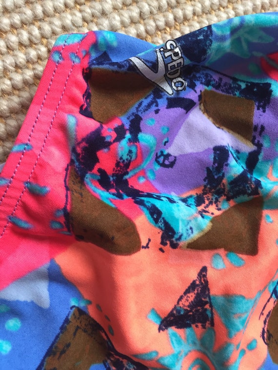 90s Neon Patchwork Colorful Print High Leg Bathin… - image 4