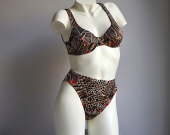 90s Triumph Animal Leaf Print High Waist Underwire Bikini Set / Vintage Deadstock Two Piece Jungle Leopard Swimsuit SMALL MEDIUM