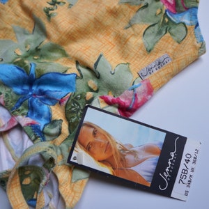 90s Yellow Cotton Floral Print Underwire Bathingsuit / Vintage Deadstock One Piece Swimsuit SMALL MEDIUM imagen 4