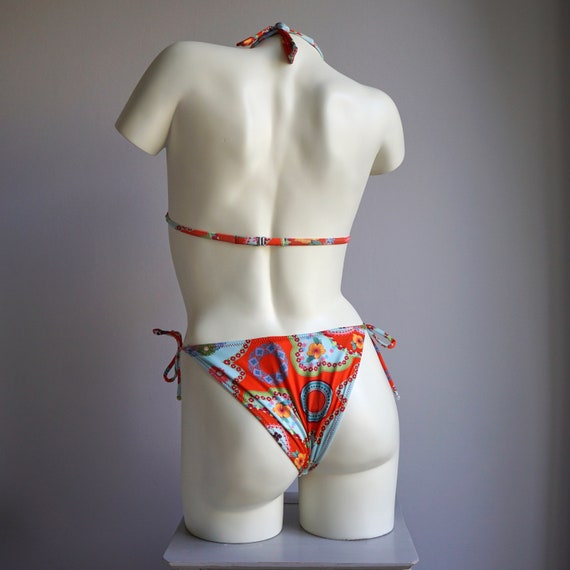 00s y2k Halter Triangle String Tie Bikini Set / V… - image 2