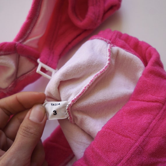 70s Mod Terry Cloth Hot Pink Bikini Set / Retro Vinta… Gem